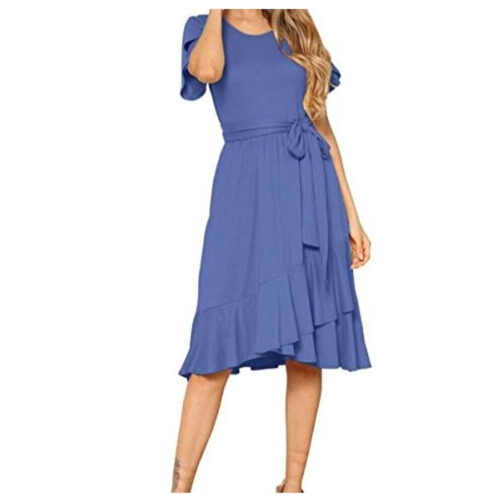 Tiered Midi‎ Dress Womens Medium Flowy Ruffle Feminine Dainty Event Work